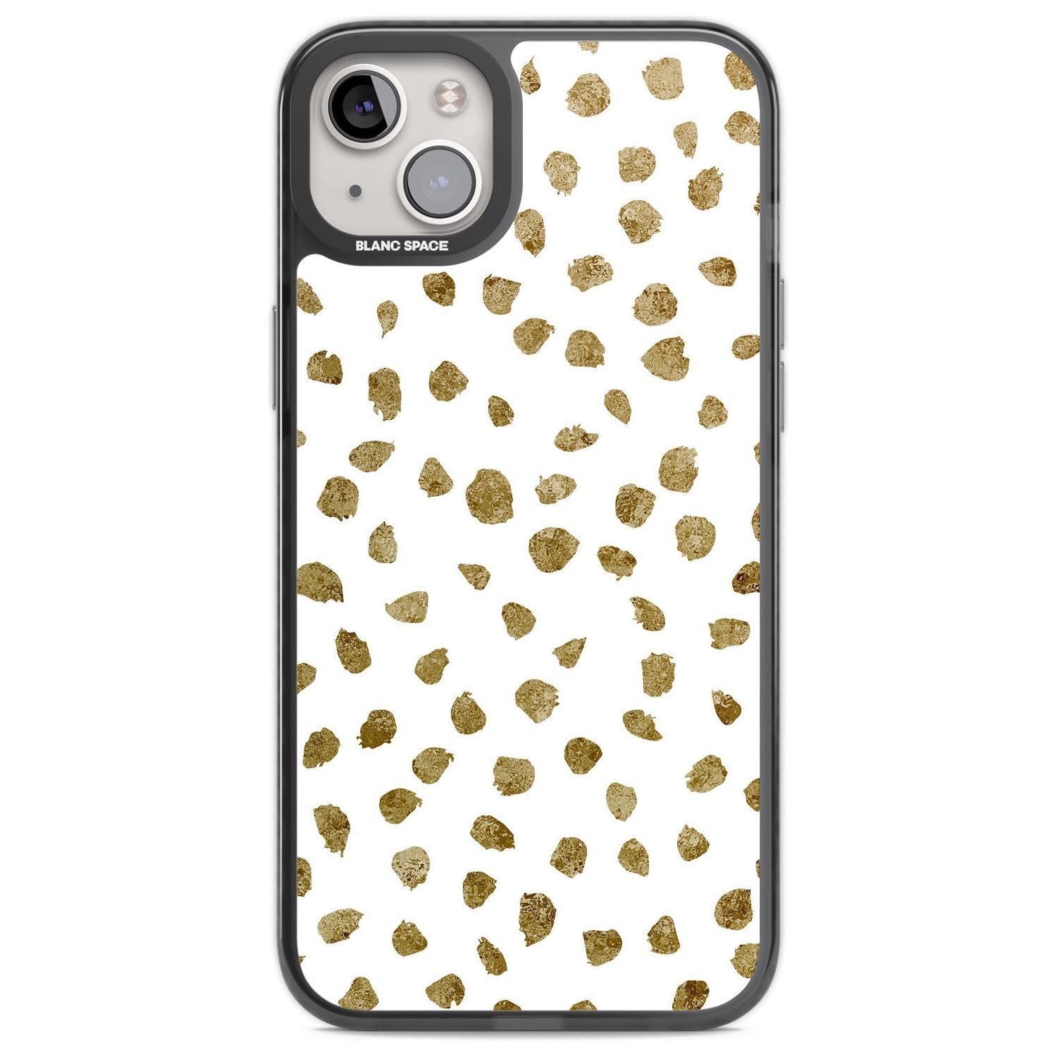 Gold Look on White Dalmatian Polka Dot Spots Phone Case iPhone 14 Plus / Black Impact Case Blanc Space