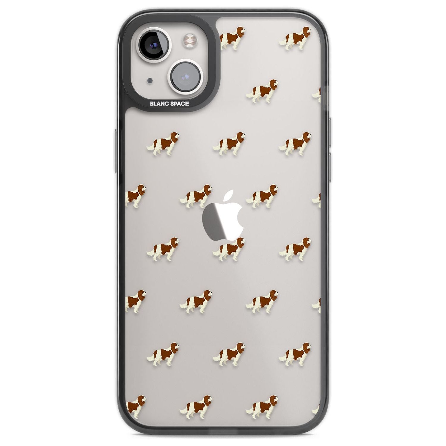 Cavalier King Charles Spaniel Pattern Clear Phone Case iPhone 14 Plus / Black Impact Case Blanc Space