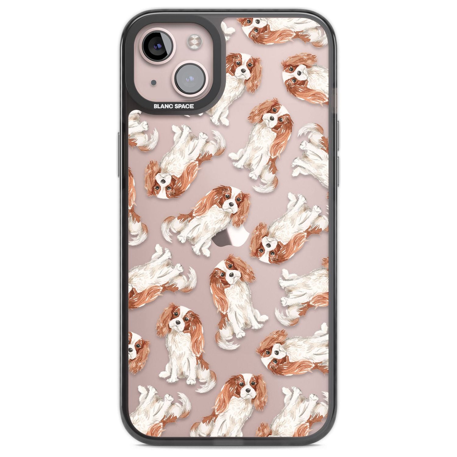 Cavalier King Charles Spaniel Dog Pattern Phone Case iPhone 14 Plus / Black Impact Case Blanc Space
