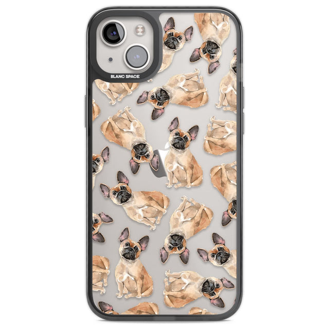 French Bulldog Watercolour Dog Pattern Phone Case iPhone 14 Plus / Black Impact Case Blanc Space