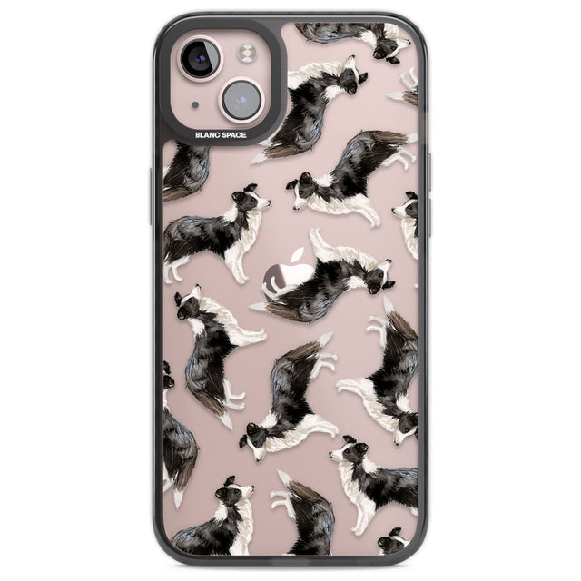 Border Collie Watercolour Dog Pattern Phone Case iPhone 14 Plus / Black Impact Case Blanc Space