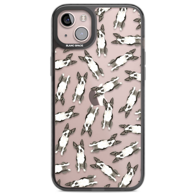 Boston Terrier Watercolour Dog Pattern Phone Case iPhone 14 Plus / Black Impact Case Blanc Space