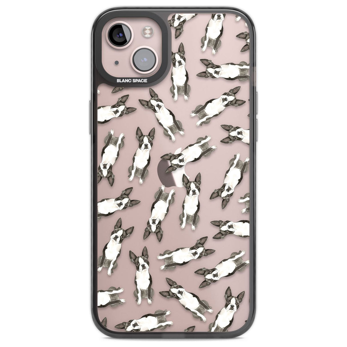 Boston Terrier Watercolour Dog Pattern Phone Case iPhone 14 Plus / Black Impact Case Blanc Space