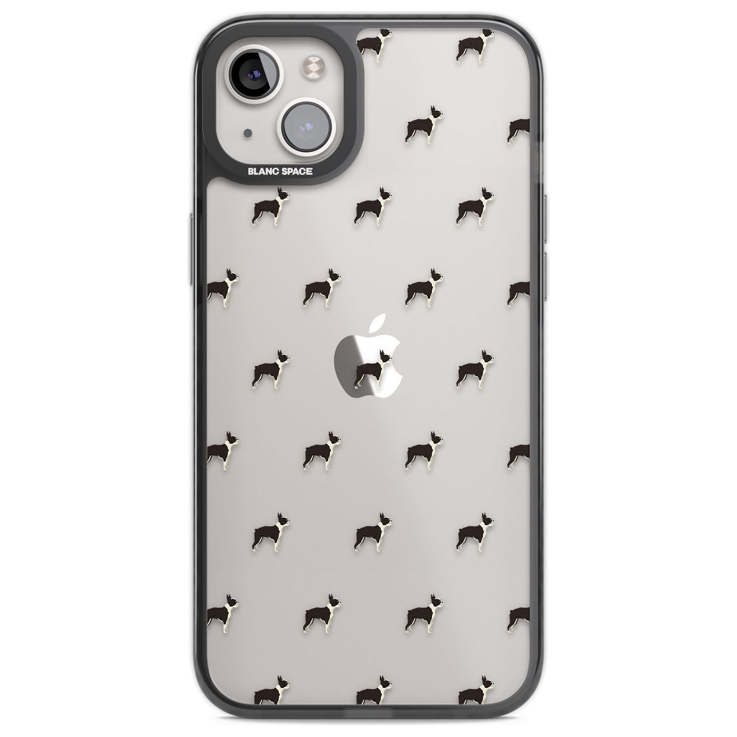 Boston Terrier Dog Pattern Clear Phone Case iPhone 14 Plus / Black Impact Case Blanc Space