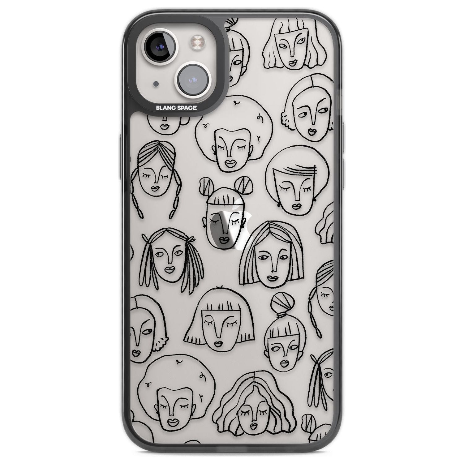 Girl Portrait Doodles Phone Case iPhone 14 Plus / Black Impact Case Blanc Space