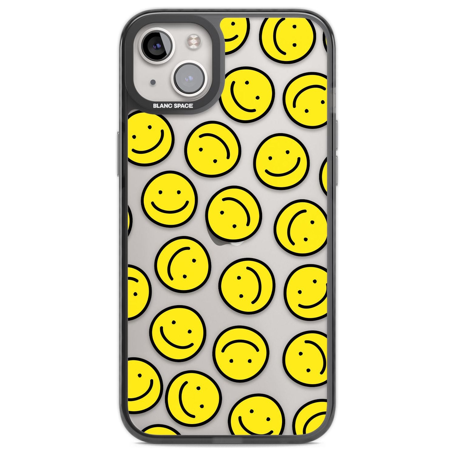 Happy Face Clear Pattern Phone Case iPhone 14 Plus / Black Impact Case Blanc Space