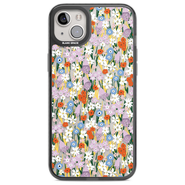 Energetic Floral Mix: Transparent Phone Case iPhone 14 Plus / Black Impact Case Blanc Space