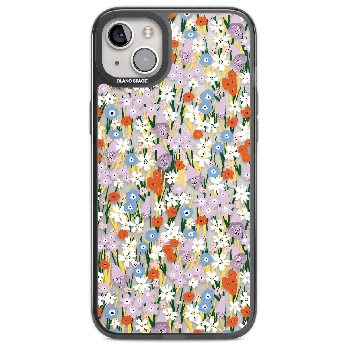 Energetic Floral Mix: Transparent Phone Case iPhone 14 Plus / Black Impact Case Blanc Space