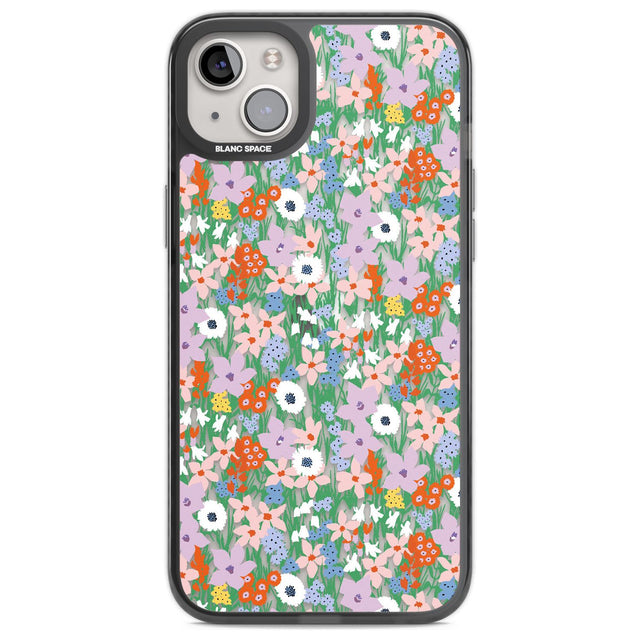 Jazzy Floral Mix: Transparent Phone Case iPhone 14 Plus / Black Impact Case Blanc Space