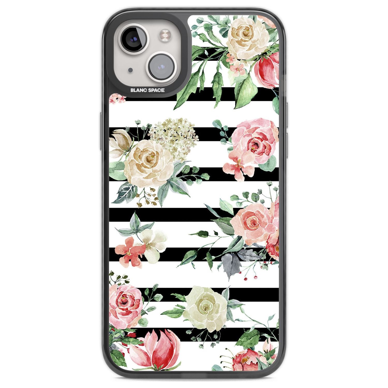 Bold Stripes & Flower Pattern Phone Case iPhone 14 Plus / Black Impact Case Blanc Space