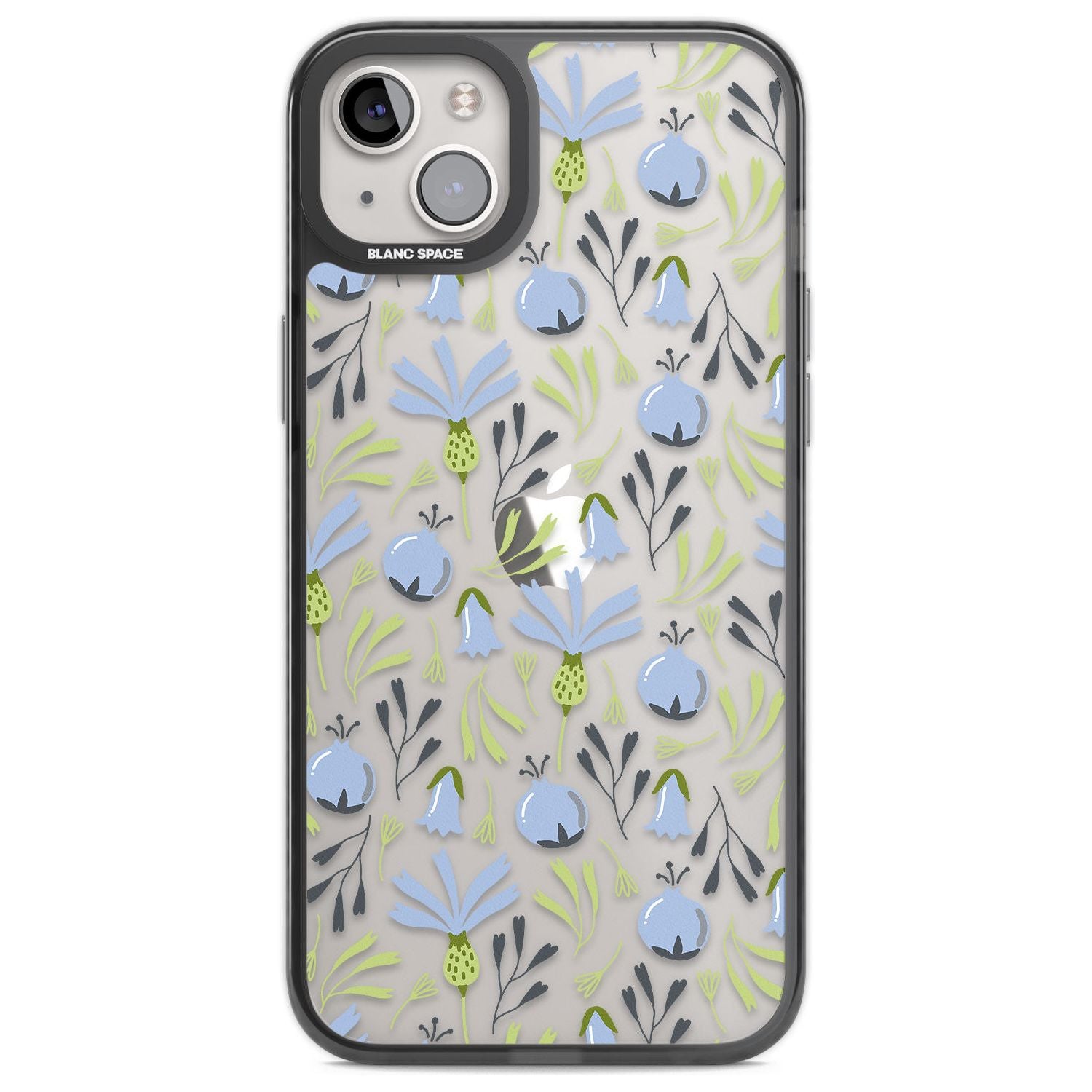 Blue Flora Transparent Floral Phone Case iPhone 14 Plus / Black Impact Case Blanc Space