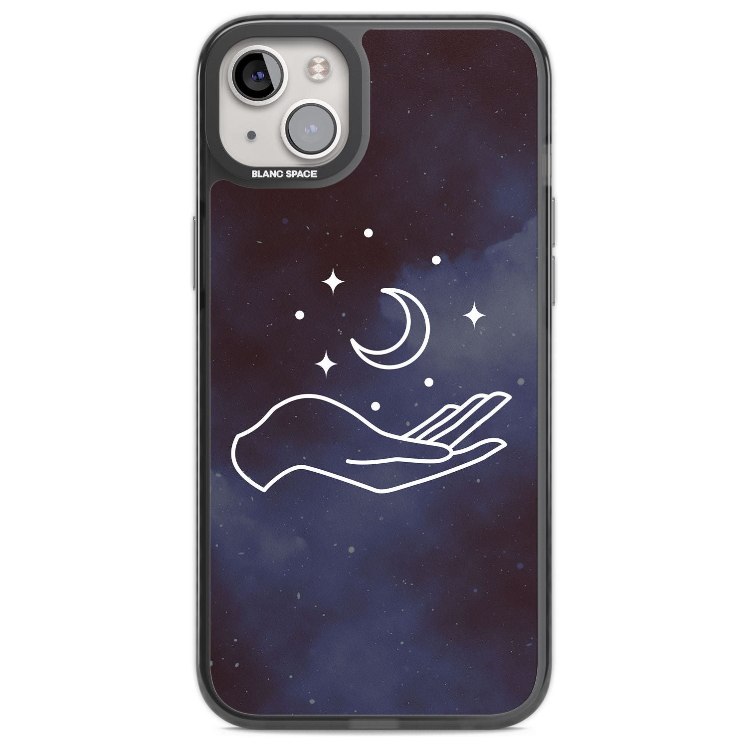 Floating Moon Above Hand Phone Case iPhone 14 Plus / Black Impact Case Blanc Space