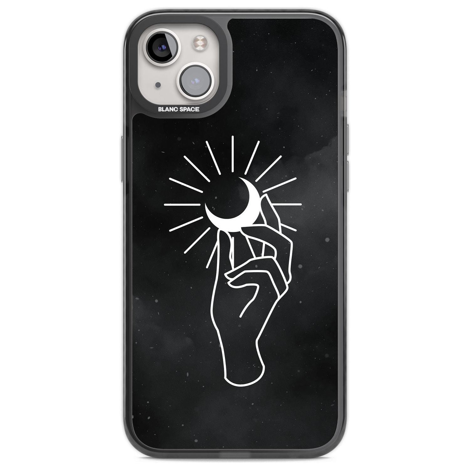 Hand Holding Moon Phone Case iPhone 14 Plus / Black Impact Case Blanc Space