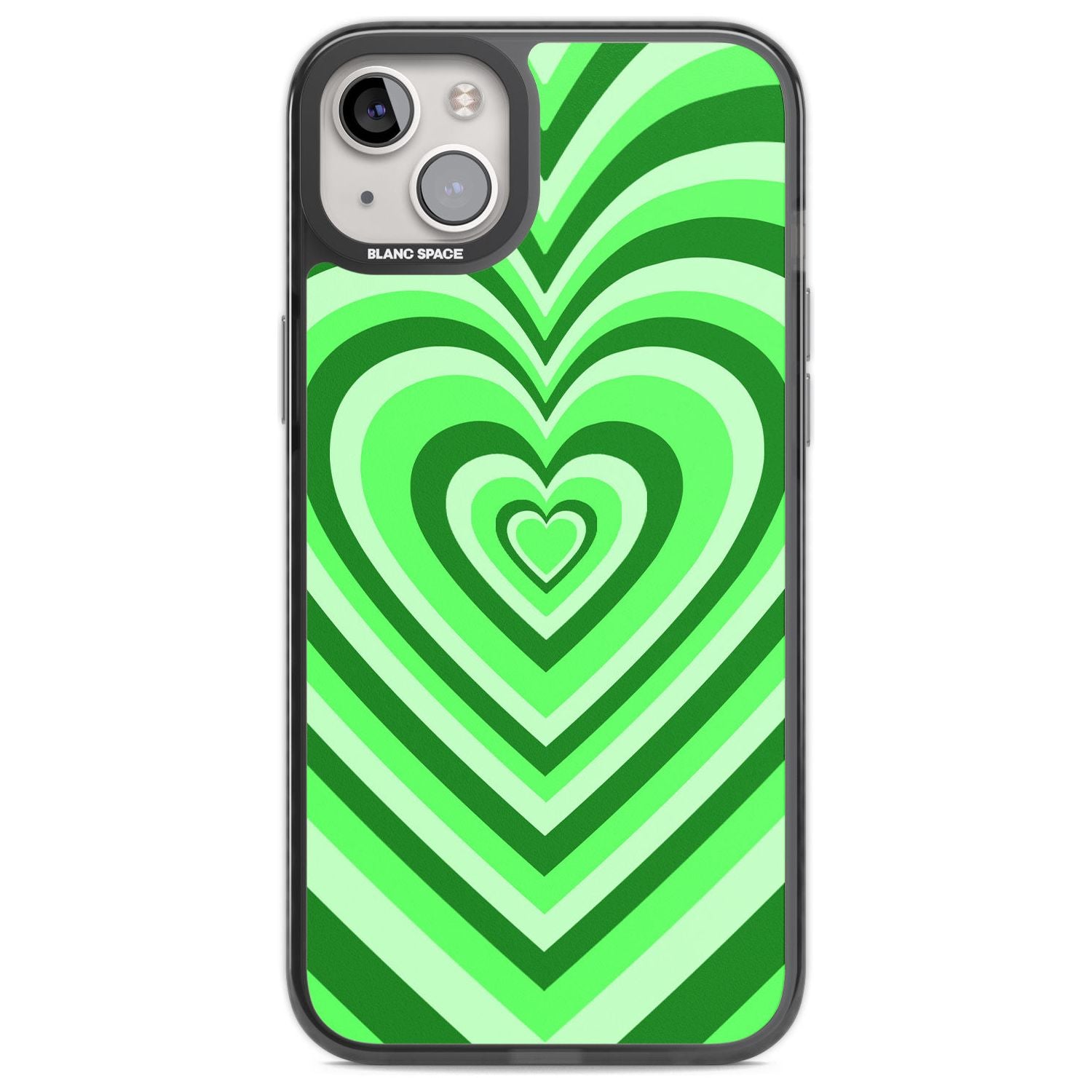 Green Heart Illusion Phone Case iPhone 14 Plus / Black Impact Case Blanc Space
