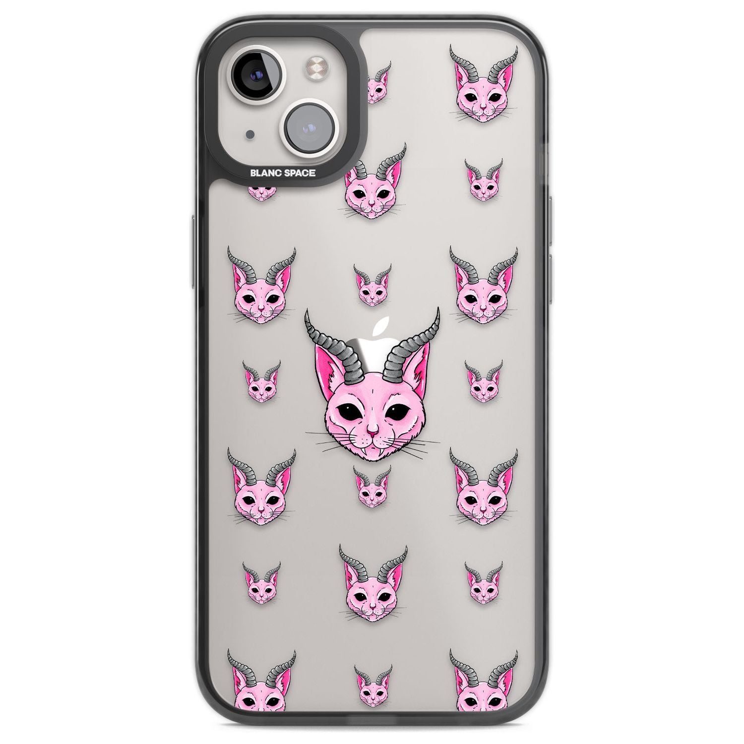 Demon Cat Pattern Phone Case iPhone 14 Plus / Black Impact Case Blanc Space
