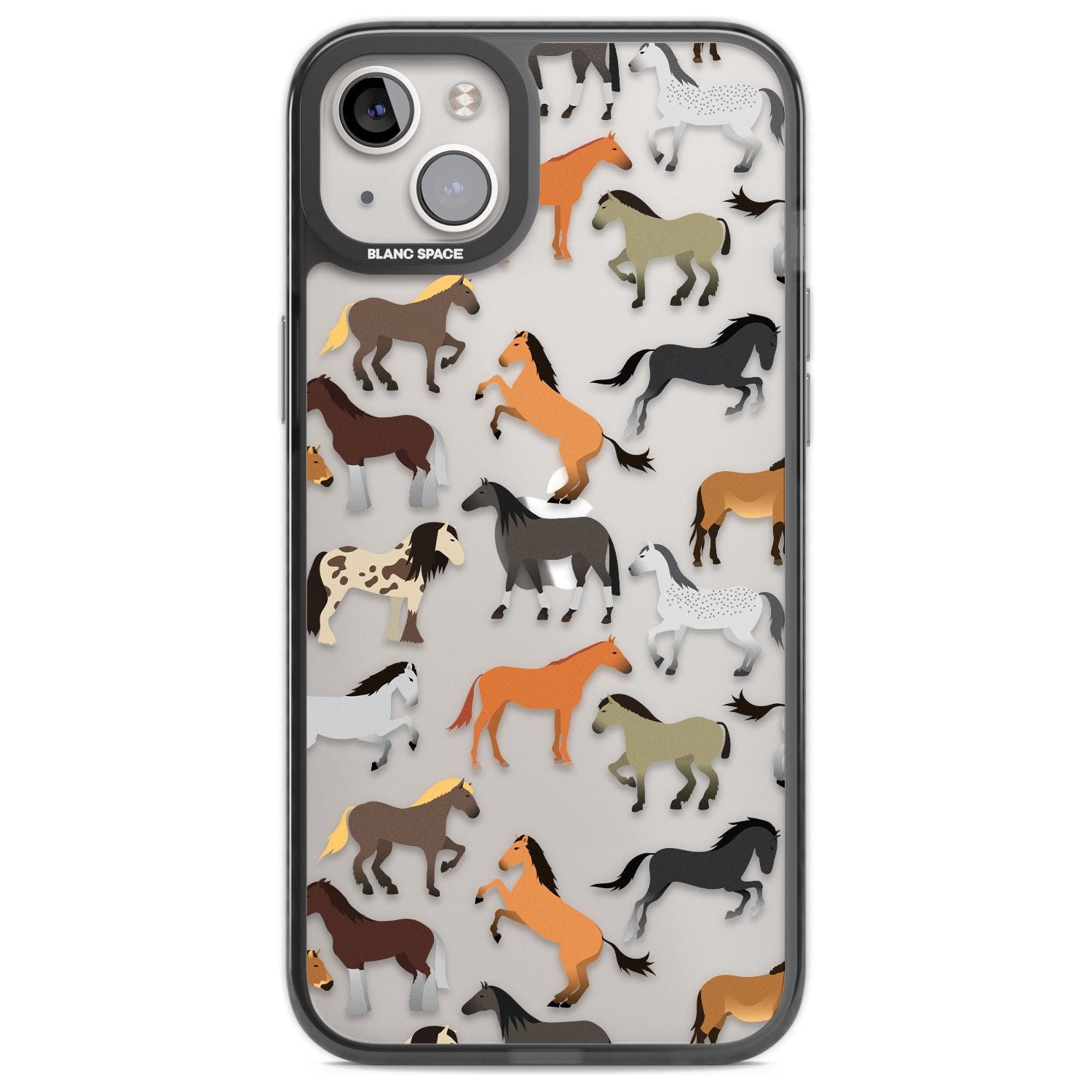 Horse Pattern Phone Case iPhone 14 Plus / Black Impact Case Blanc Space