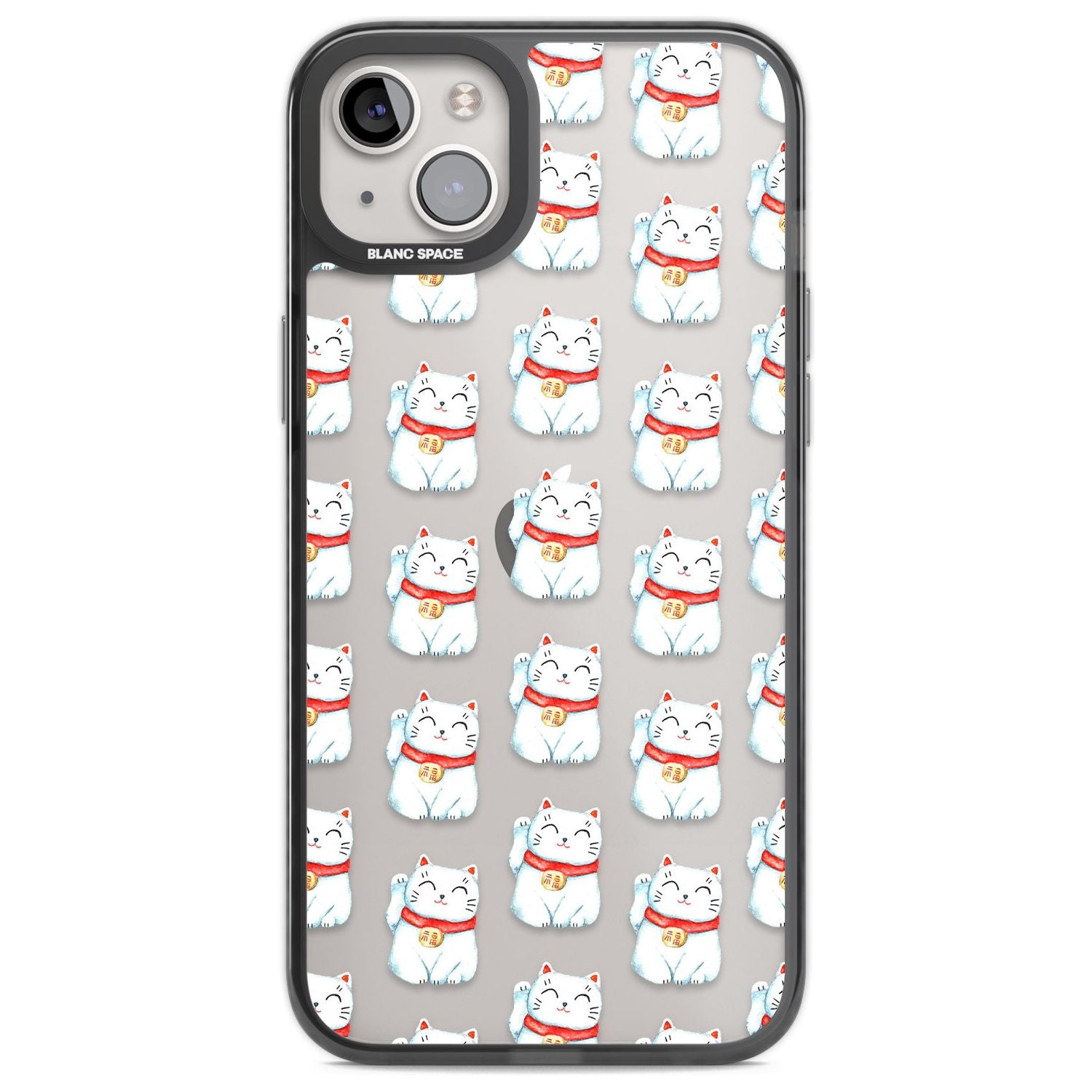 Lucky Cat Maneki-Neko Japanese Pattern Phone Case iPhone 14 Plus / Black Impact Case Blanc Space