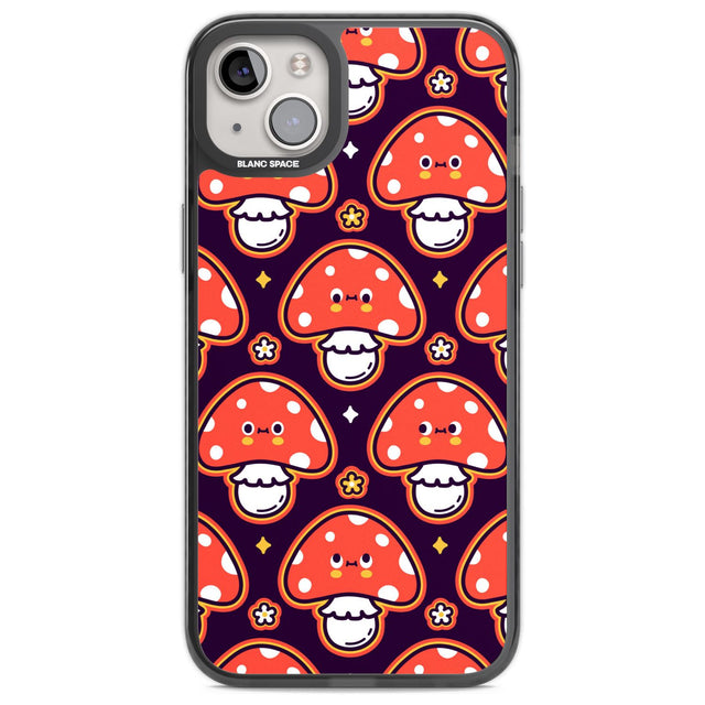Mushroom Kawaii Pattern Phone Case iPhone 14 Plus / Black Impact Case Blanc Space