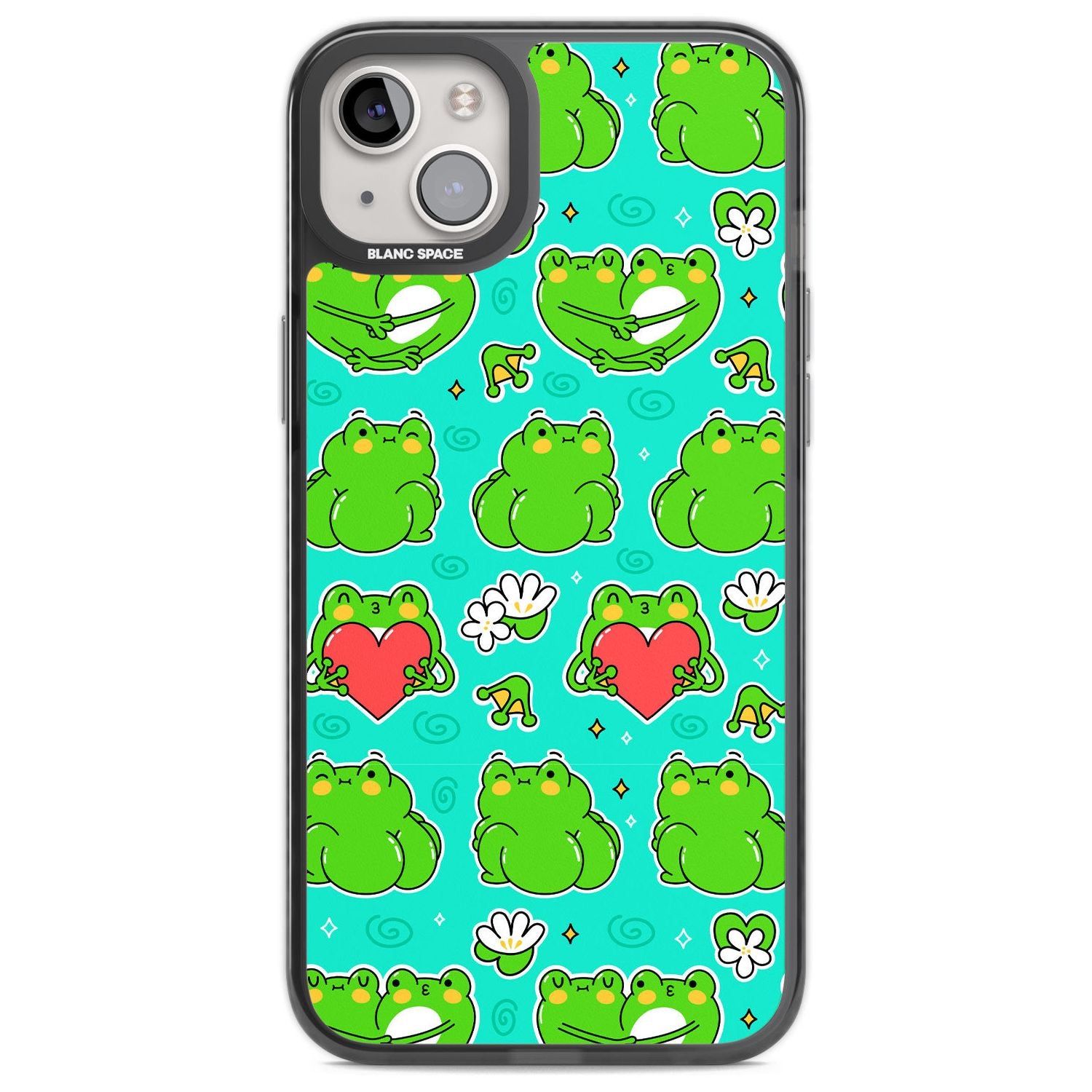 Frog Booty Kawaii Pattern Phone Case iPhone 14 Plus / Black Impact Case Blanc Space