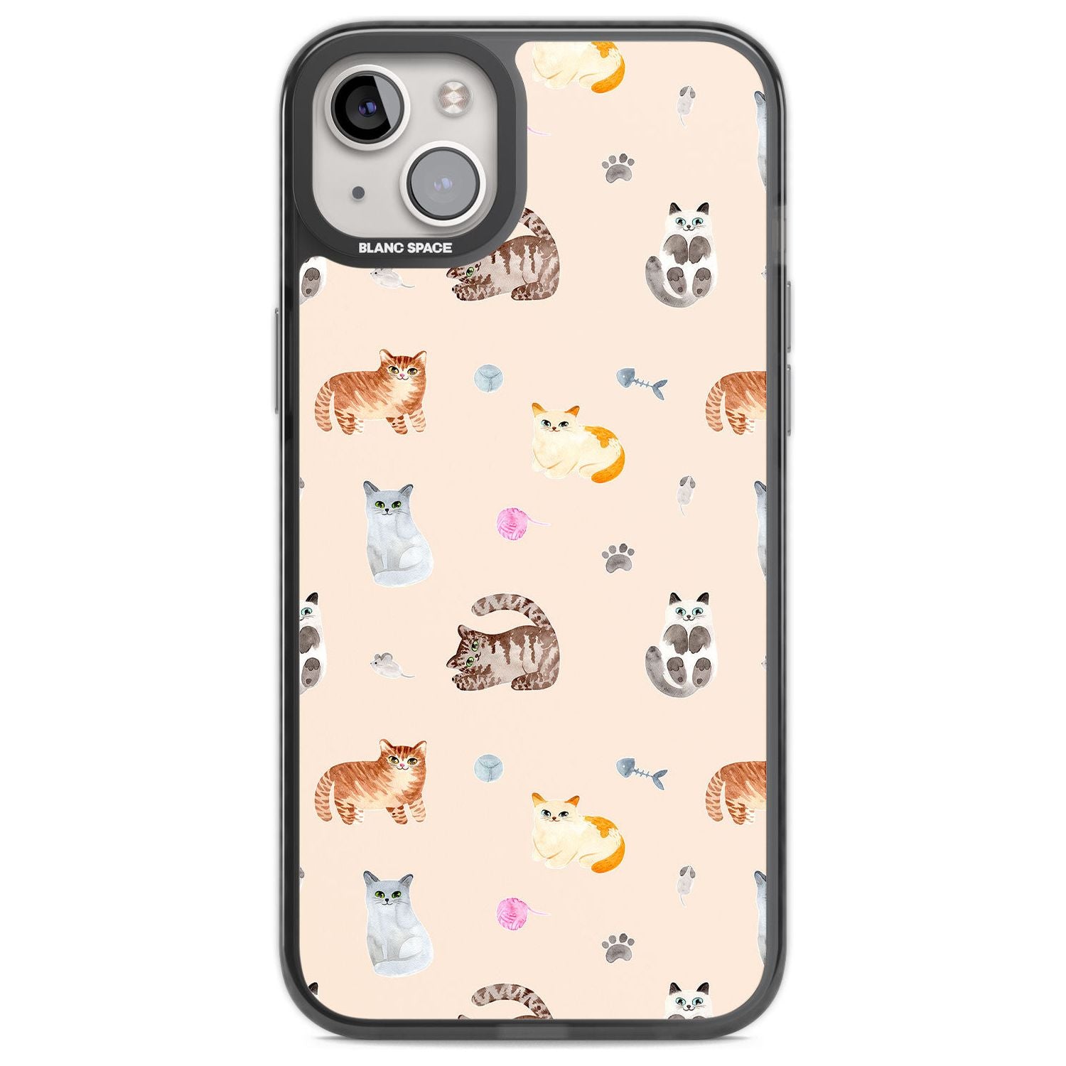 Cats with Toys Phone Case iPhone 14 Plus / Black Impact Case Blanc Space