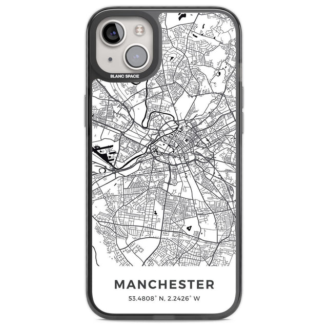 Map of Manchester, England Phone Case iPhone 14 Plus / Black Impact Case Blanc Space