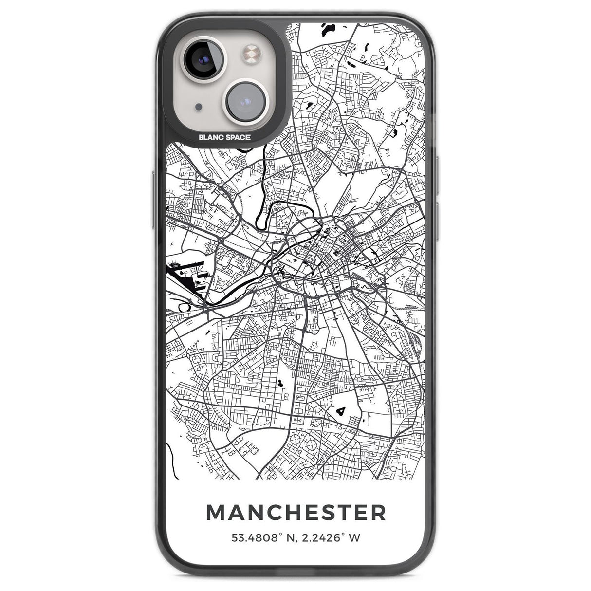 Map of Manchester, England Phone Case iPhone 14 Plus / Black Impact Case Blanc Space
