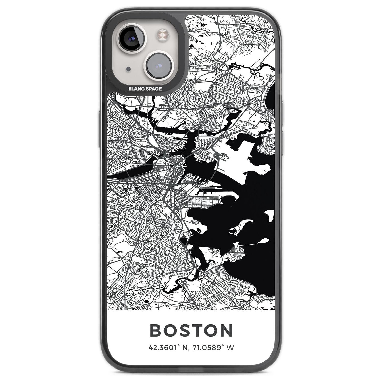 Map of Boston, Massachusetts Phone Case iPhone 14 Plus / Black Impact Case Blanc Space