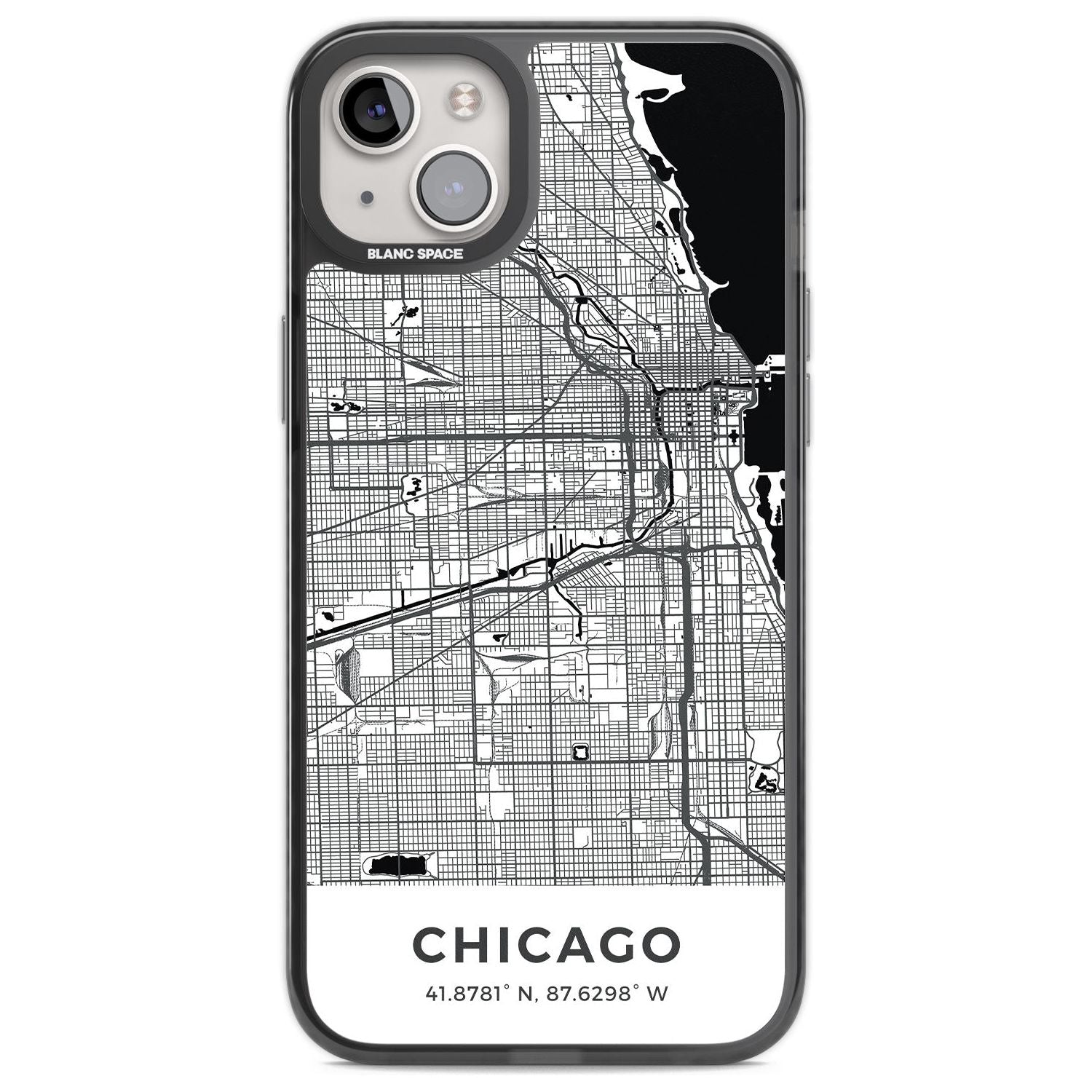 Map of Chicago, Illinois Phone Case iPhone 14 Plus / Black Impact Case Blanc Space