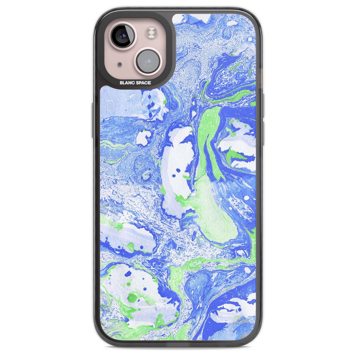 Dark Blue & Green Marbled Paper Pattern Phone Case iPhone 14 Plus / Black Impact Case Blanc Space