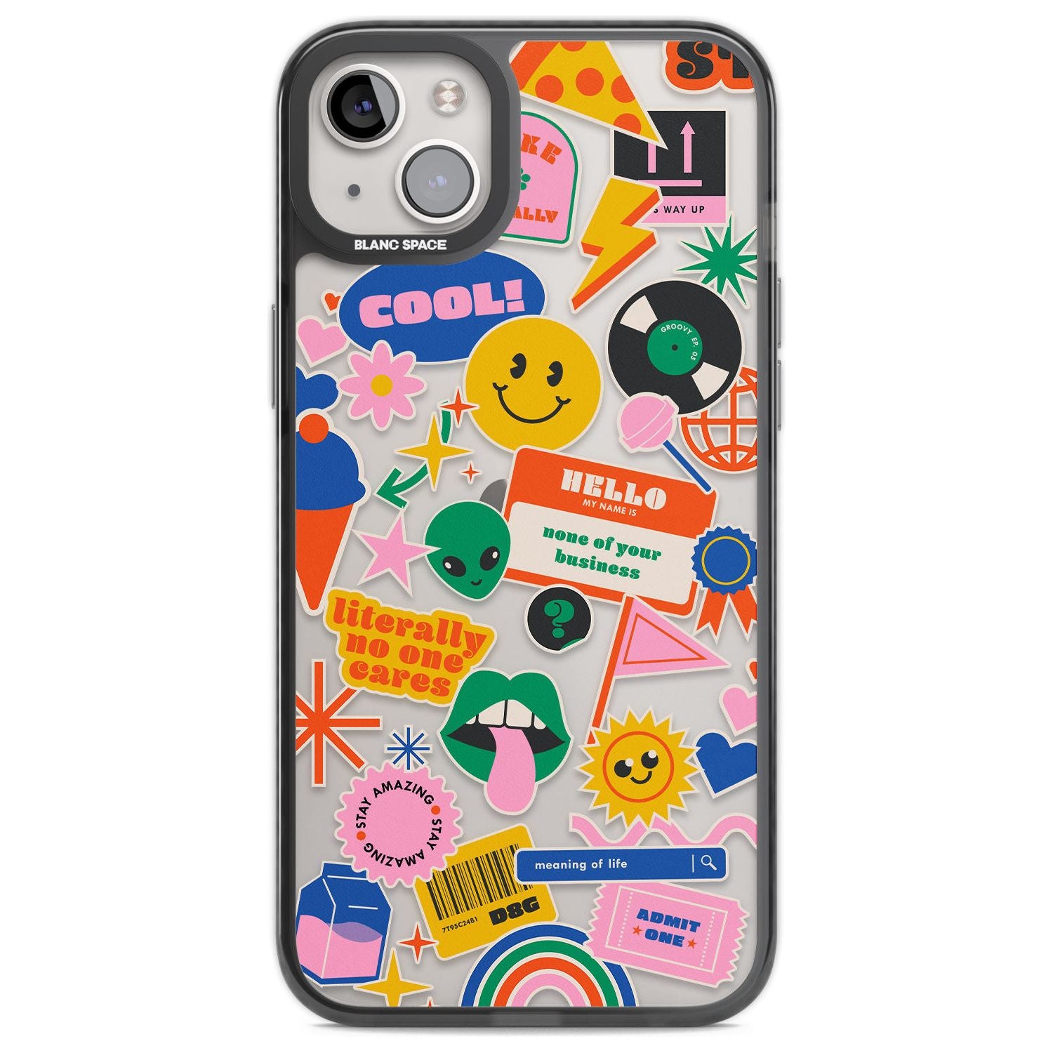 Nostalgic Stickers #1 Phone Case iPhone 14 Plus / Black Impact Case Blanc Space
