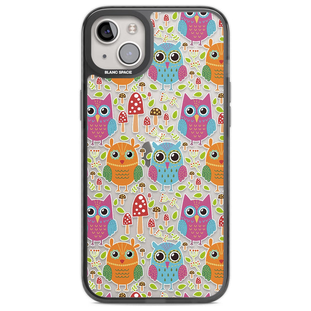 Forrest Owl Clear Pattern Phone Case iPhone 14 Plus / Black Impact Case Blanc Space