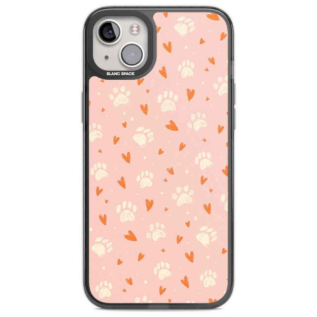 Paws & Hearts Pattern Phone Case iPhone 14 Plus / Black Impact Case Blanc Space