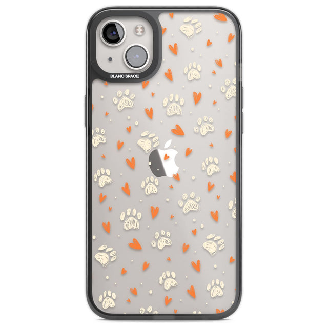 Paws & Hearts Pattern (Clear) Phone Case iPhone 14 Plus / Black Impact Case Blanc Space