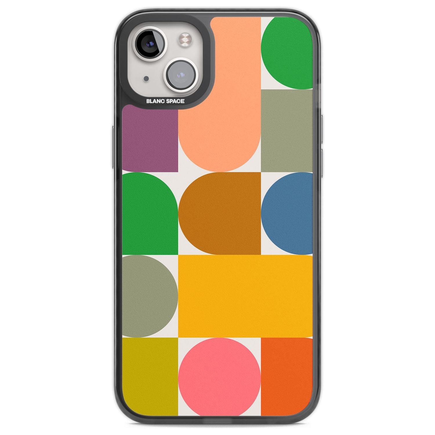 Abstract Retro Shapes: Rainbow Mix Phone Case iPhone 14 Plus / Black Impact Case Blanc Space