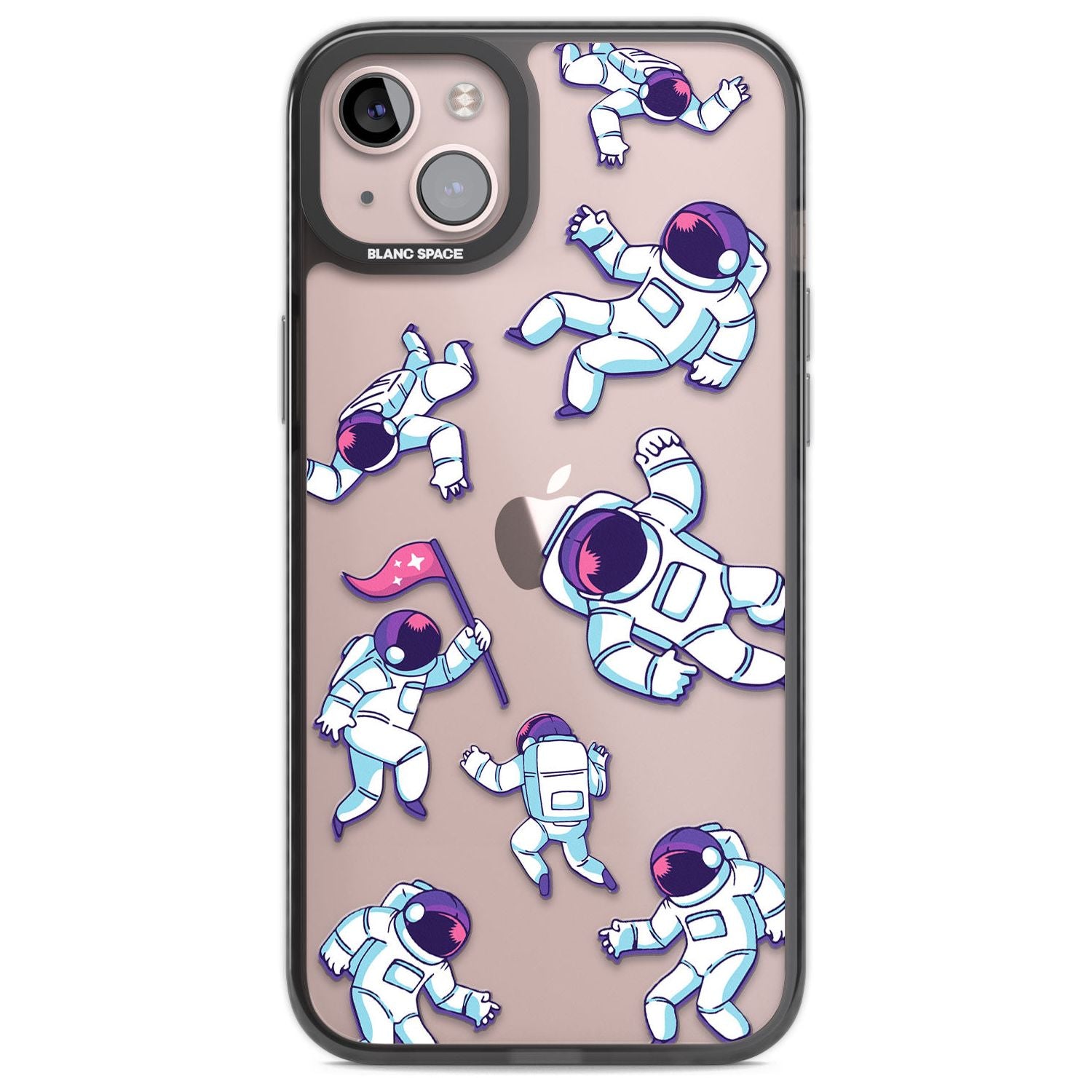 Astronaut Pattern Phone Case iPhone 14 Plus / Black Impact Case Blanc Space