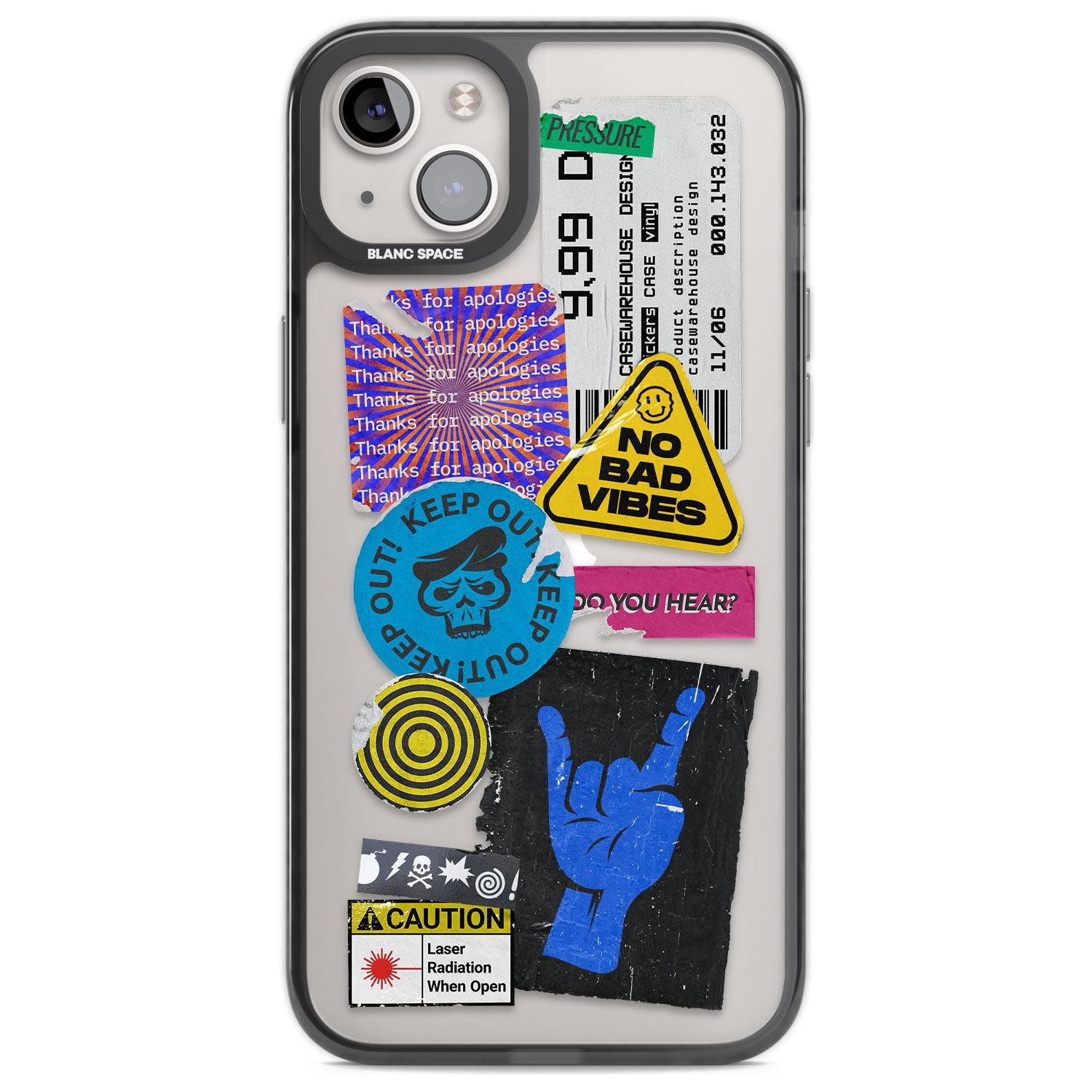 No Bad Vibes Sticker Mix Phone Case iPhone 14 Plus / Black Impact Case Blanc Space