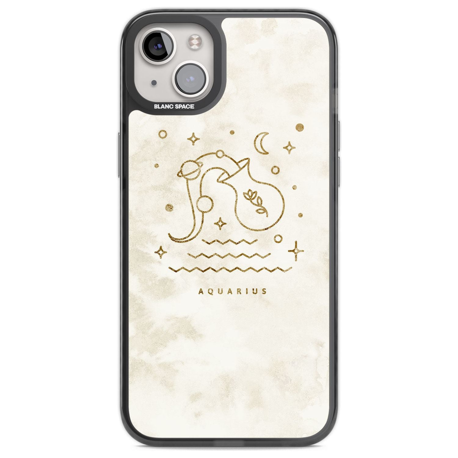 Aquarius Emblem - Solid Gold Marbled Design Phone Case iPhone 14 Plus / Black Impact Case Blanc Space