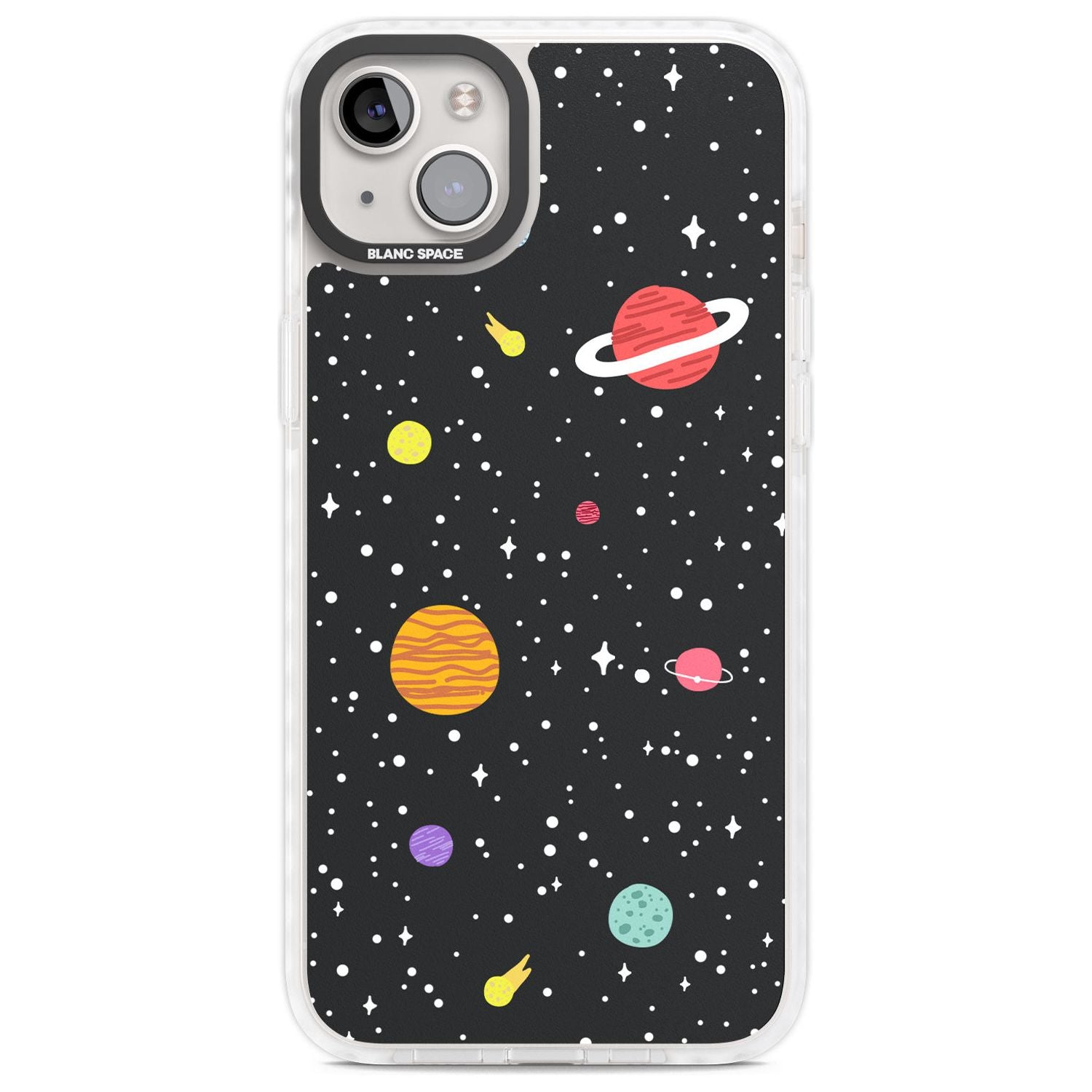 Cute Cartoon Planets Phone Case iPhone 14 Plus / Impact Case Blanc Space