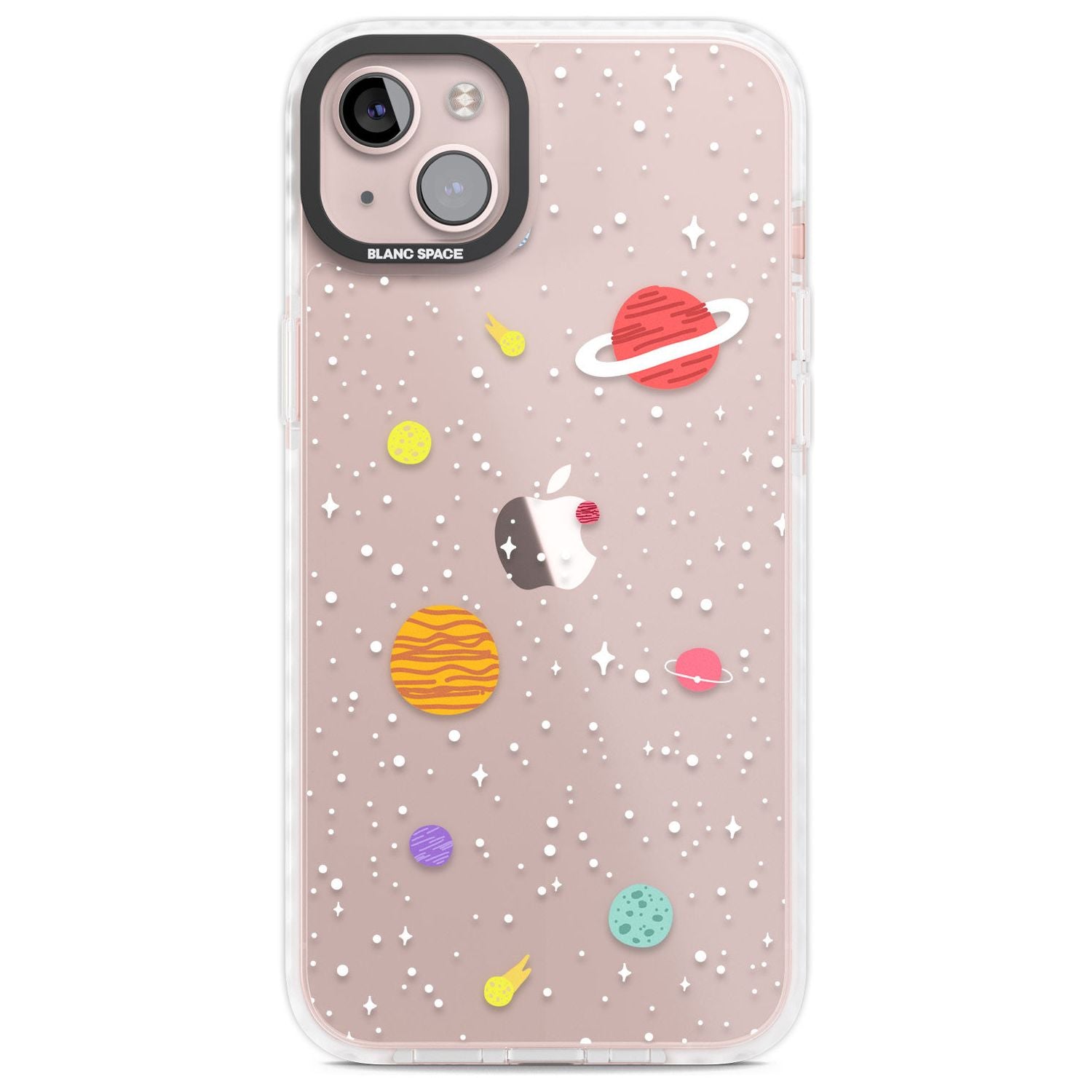 Cute Cartoon Planets (Clear) Phone Case iPhone 14 Plus / Impact Case Blanc Space