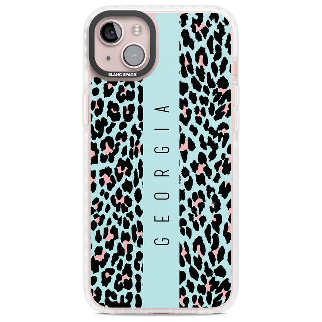 Personalised Blue Leopard Spots Custom Phone Case iPhone 14 Plus / Impact Case Blanc Space