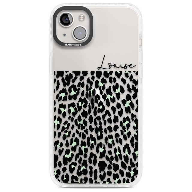 Personalised Seafoam Green & Cursive Leopard Spots Custom Phone Case iPhone 14 Plus / Impact Case Blanc Space