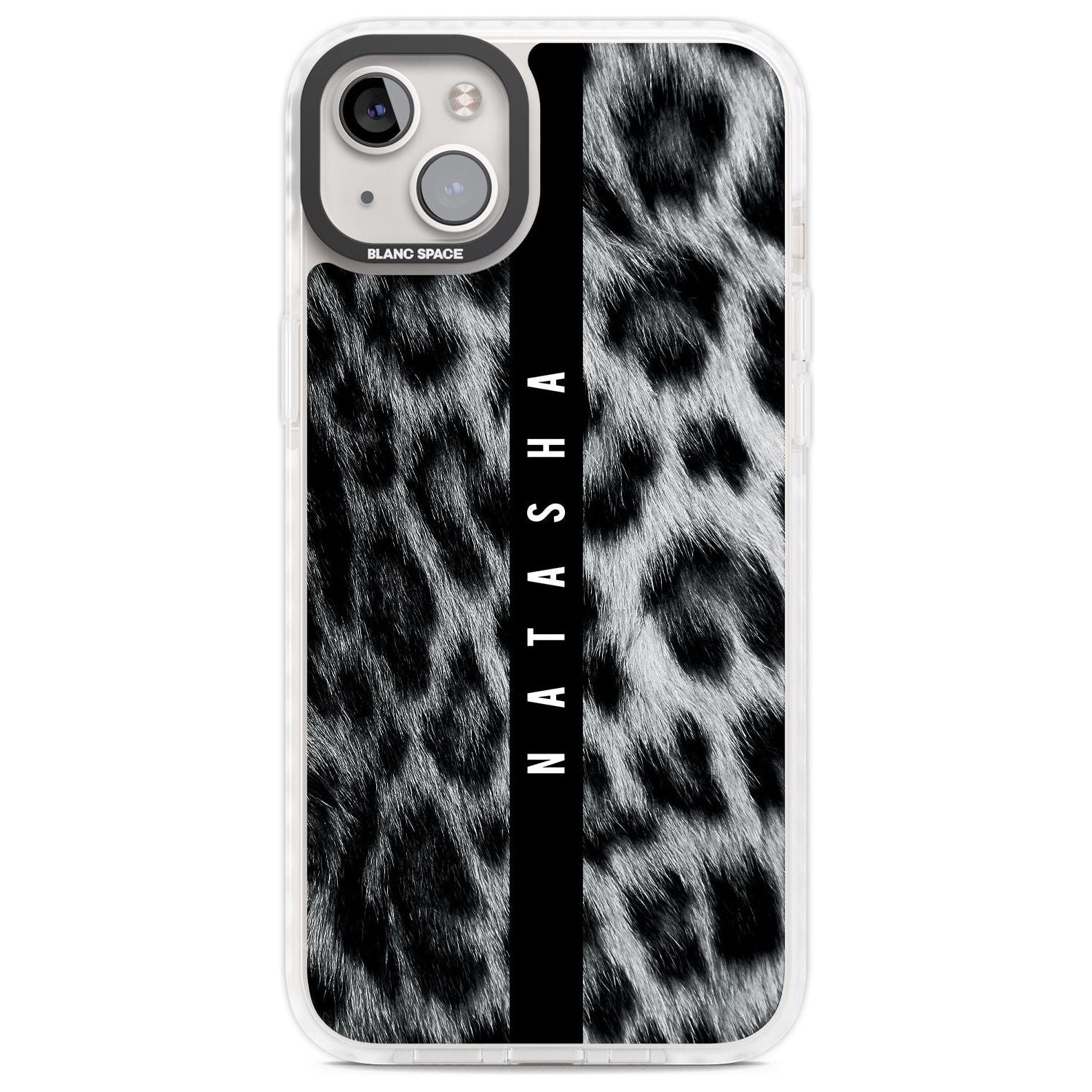 Personalised Snow Leopard Print Custom Phone Case iPhone 14 Plus / Impact Case Blanc Space