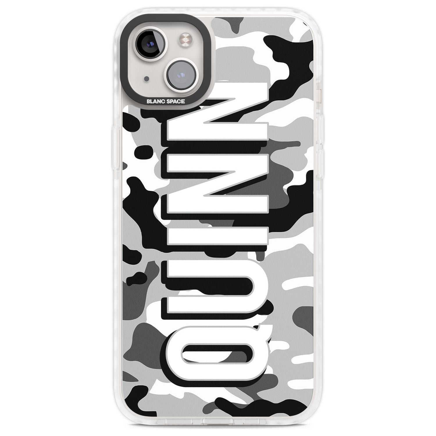 Personalised Greyscale Camo Custom Phone Case iPhone 14 Plus / Impact Case Blanc Space