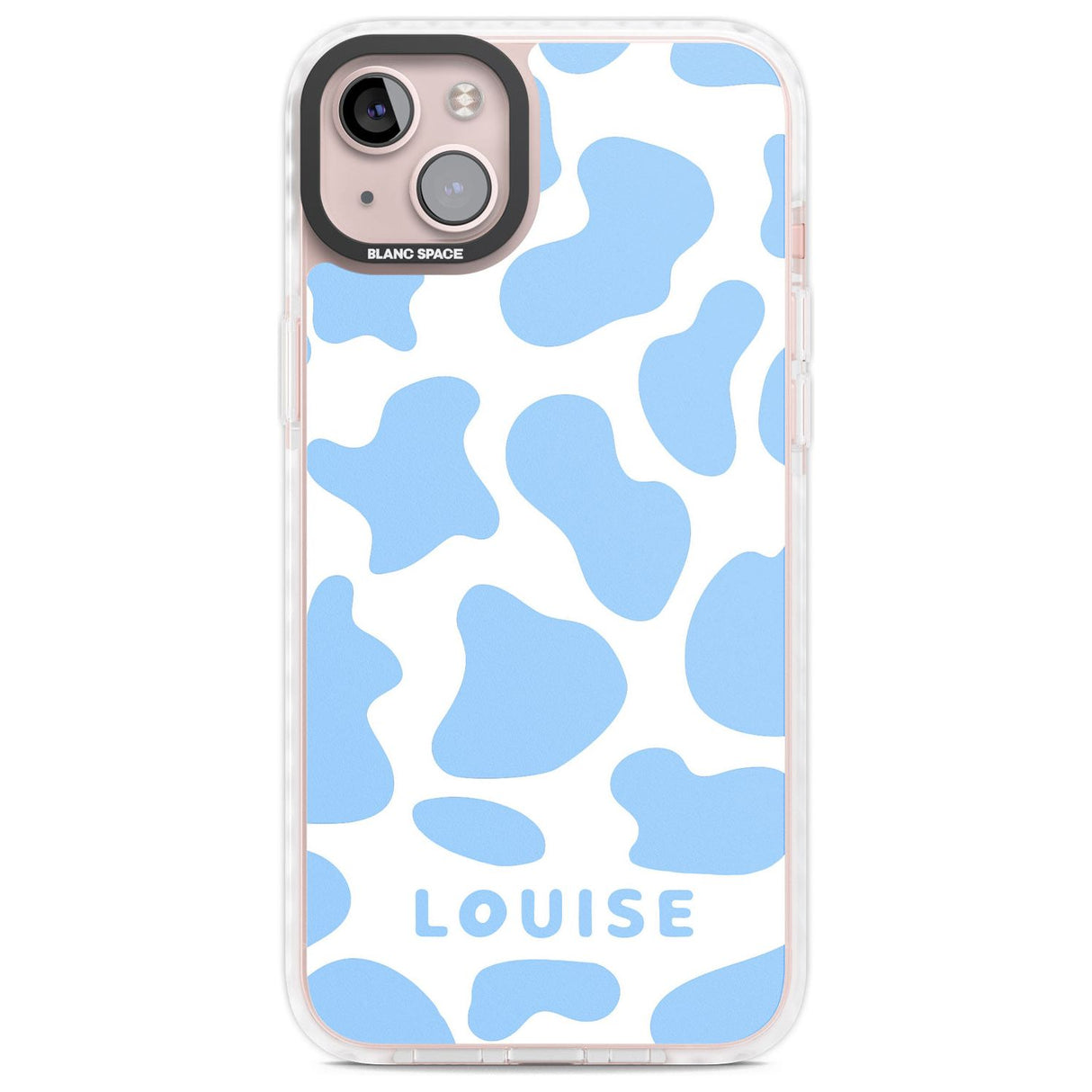 Personalised Blue and White Cow Print Custom Phone Case iPhone 14 Plus / Impact Case Blanc Space