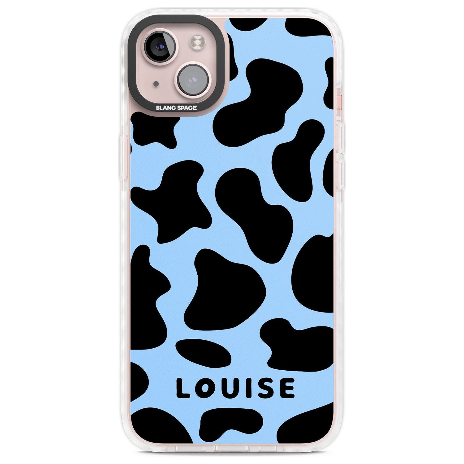 Personalised Blue and Black Cow Print Custom Phone Case iPhone 14 Plus / Impact Case Blanc Space