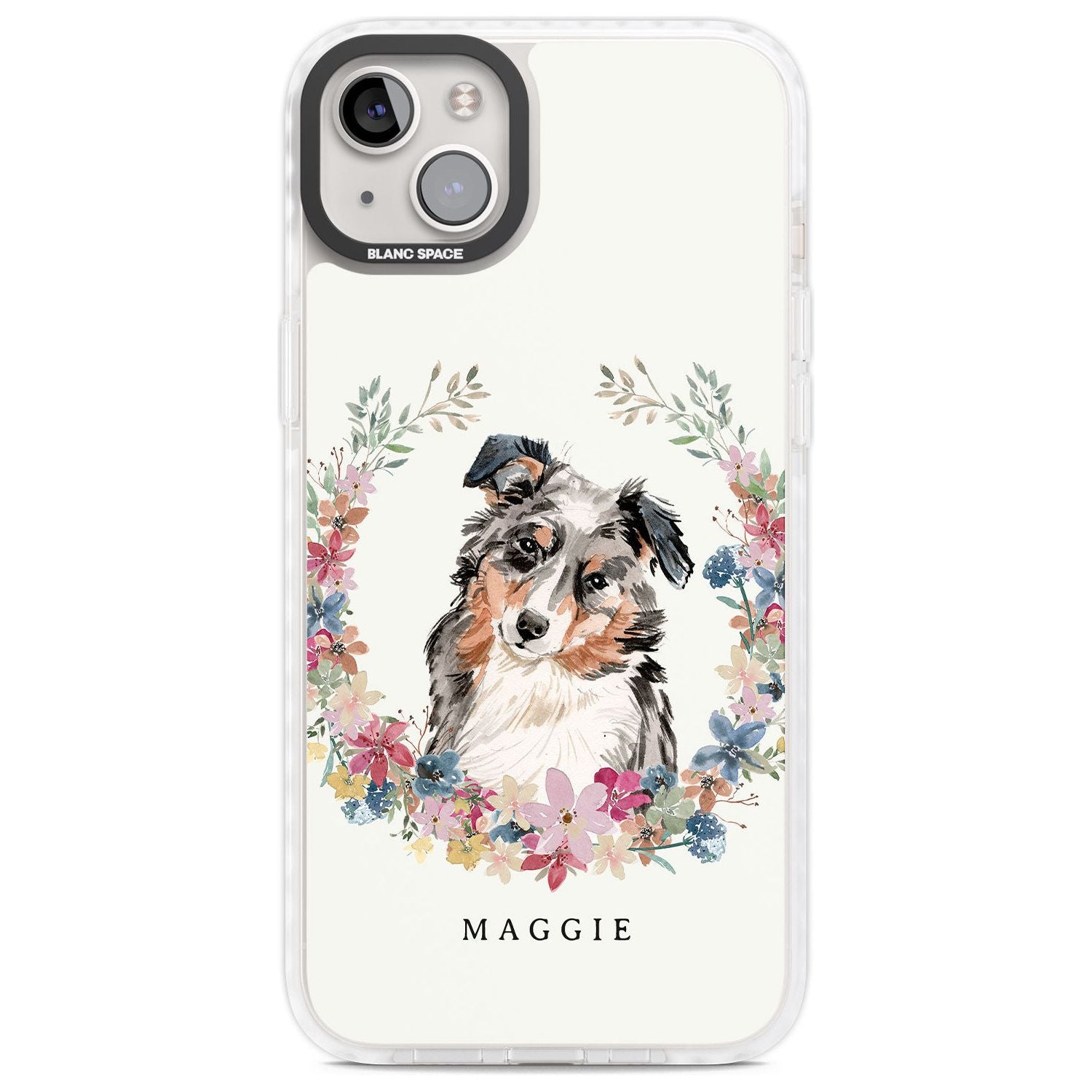 Personalised Australian Shepherd Watercolour Dog Portrait Custom Phone Case iPhone 14 Plus / Impact Case Blanc Space