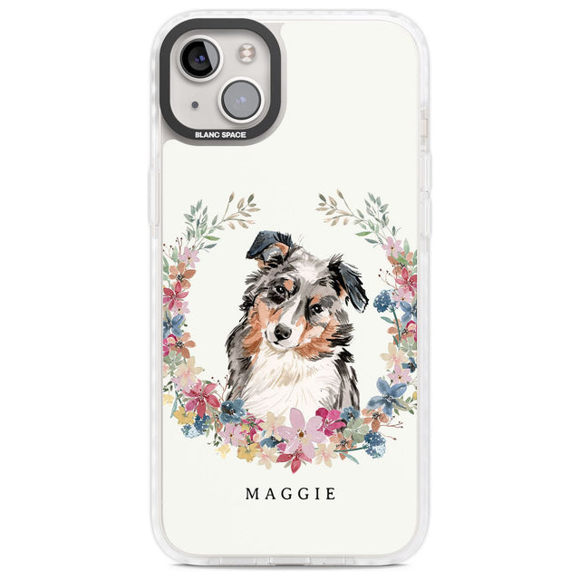 Personalised Australian Shepherd Watercolour Dog Portrait Custom Phone Case iPhone 14 Plus / Impact Case Blanc Space