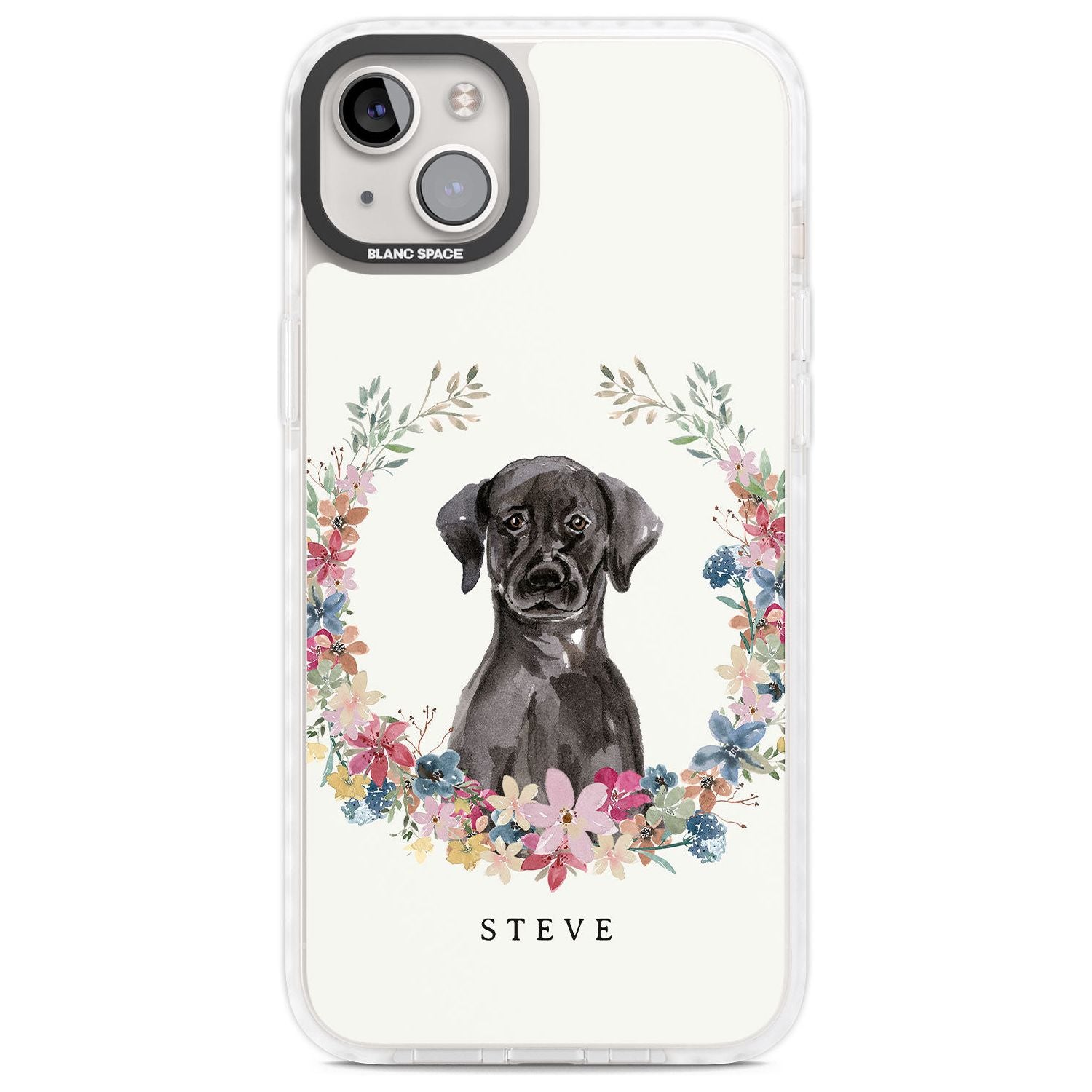 Personalised Black Lab Watercolour Dog Portrait Custom Phone Case iPhone 14 Plus / Impact Case Blanc Space