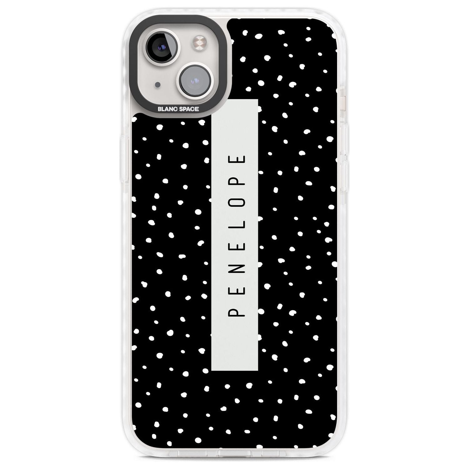 Personalised Black Dots Custom Phone Case iPhone 14 Plus / Impact Case Blanc Space