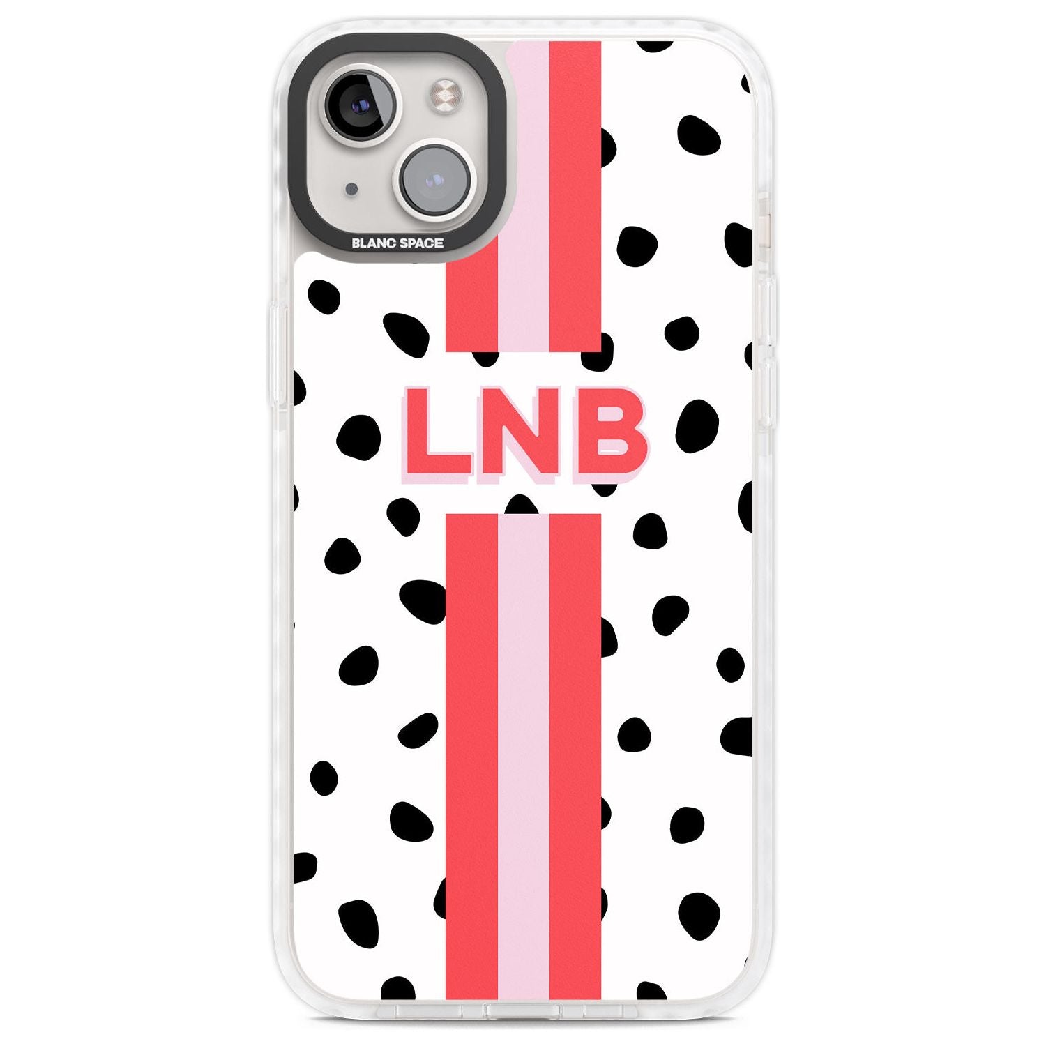 Personalised Polka & Pink Stripe Custom Phone Case iPhone 14 Plus / Impact Case Blanc Space